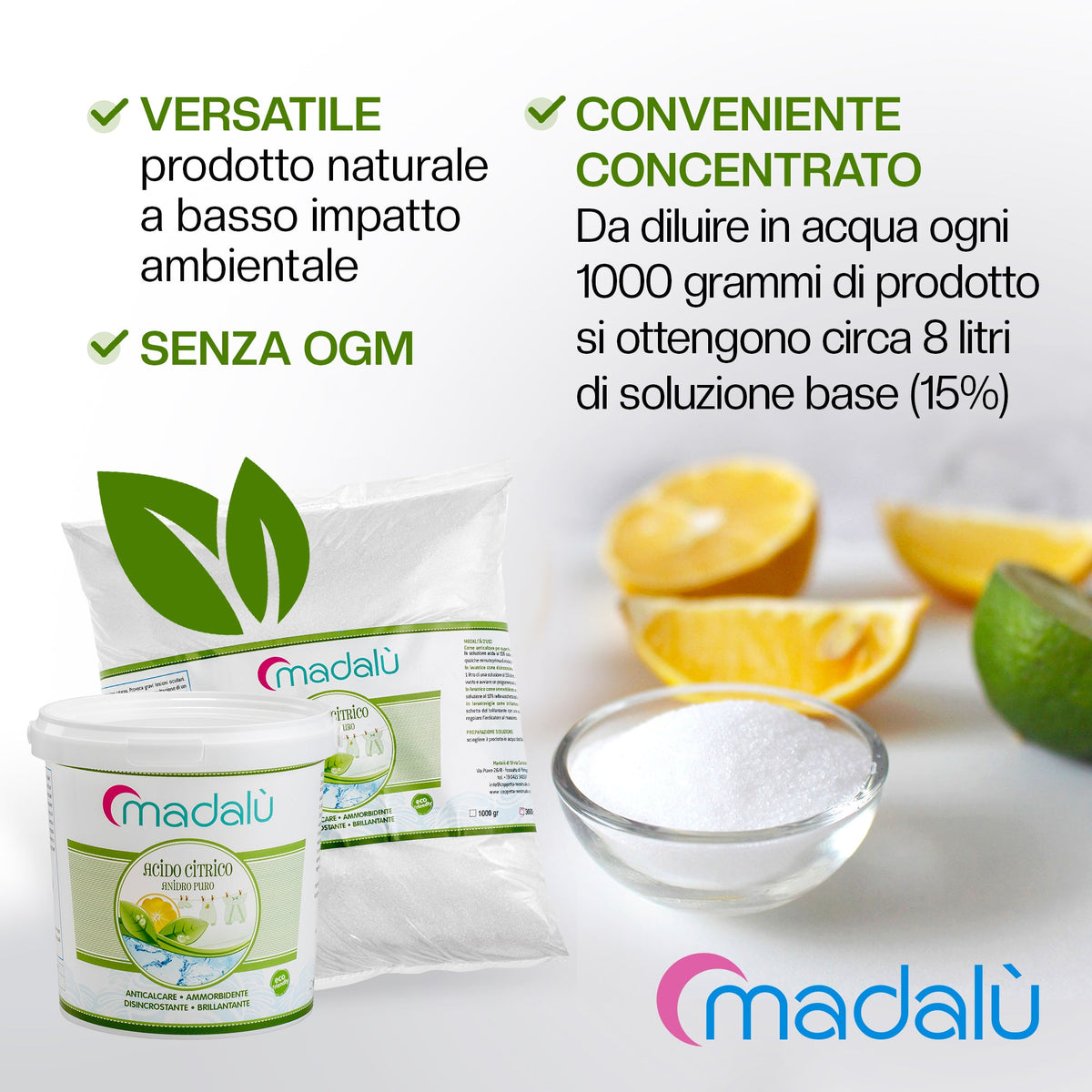 Acido Citrico 1 kg – Anticalcare Naturale, Ammorbidente Ecologico per Casa e Elettrodomestici