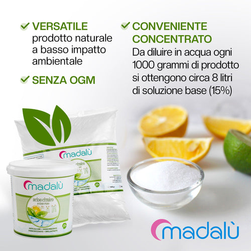 Acido Citrico 1 kg – Anticalcare Naturale, Ammorbidente Ecologico per Casa e Elettrodomestici